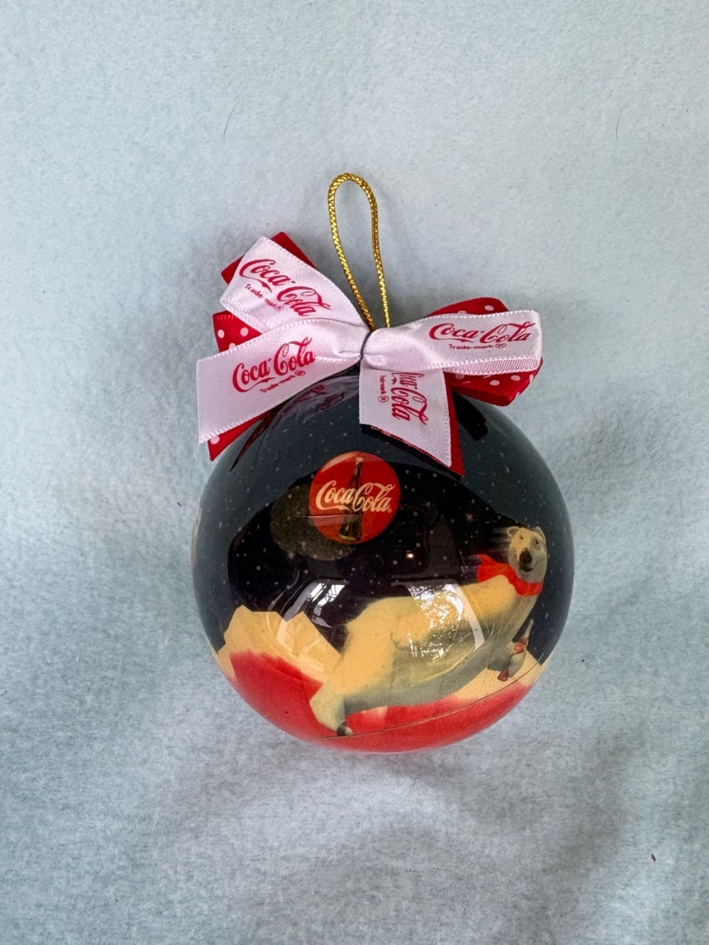 Coca Cola Black, Red & White Polar Bear Ornament with Branded Bow